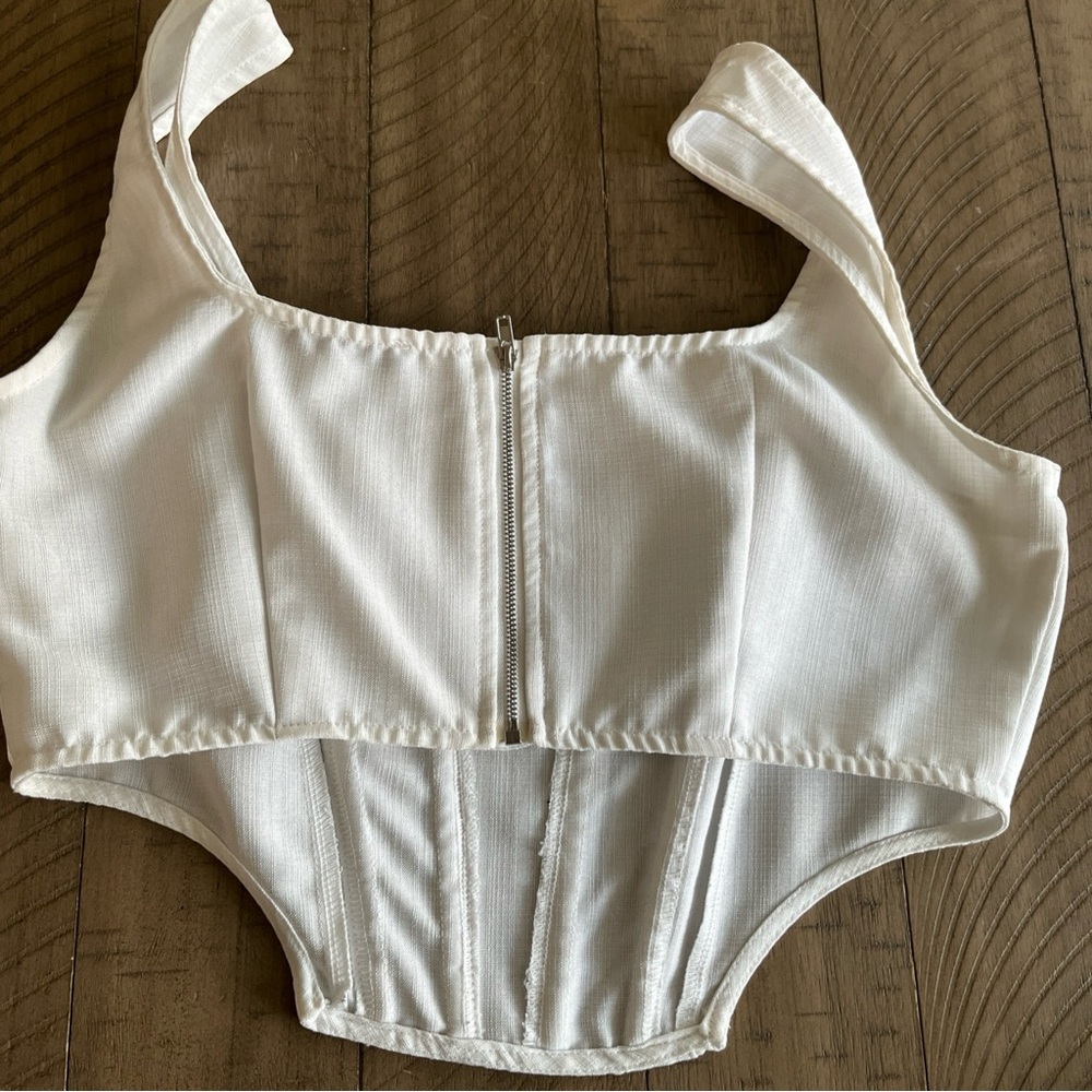 SHEIN White Textured Square Neck Crop Top
